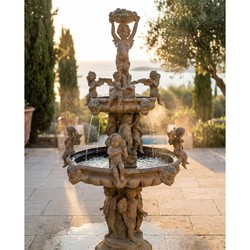 Casa Padrino Luxus Barock Bronze Springbrunnen Engel Beige Ø 145 x H. 250 cm - Prunkvoller Gartenbrunnen - Garten Deko Brunnen