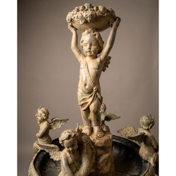 Casa Padrino Luxus Barock Bronze Springbrunnen Engel Beige Ø 145 x H. 250 cm - Prunkvoller Gartenbrunnen - Garten Deko Brunnen