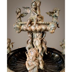 Casa Padrino Luxus Barock Bronze Springbrunnen Engel Beige Ø 145 x H. 250 cm - Prunkvoller Gartenbrunnen - Garten Deko Brunnen