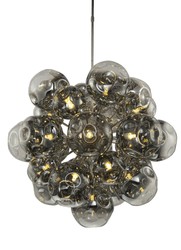 Casa Padrino Lampada a Sospensione di Lusso Vetro Fumé / Argento Ø 81 x H. 76 cm - Lampadario con Sfere di Vetro Casa Padrino Lampada a Sospensione di Lusso Vetro Fumé / Argento Ø 81 x H. 76 cm - Lampadario con Sfere di Vetro