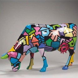 Casa Padrino escultura decorativa XXL vaca multicolor 220 cm - Escultura de animal de tamaño natural - Figura de jardín XXL - Decoración de jardín