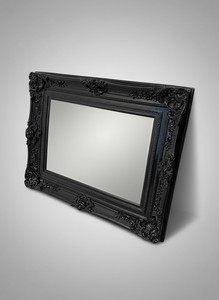 Casa Padrino Baroque Mirror Black High Gloss 122 x H. 102 cm - Magnificent Wall Mirror in Baroque Style Casa Padrino Baroque Mirror Black High Gloss 122 x H. 102 cm - Magnificent Wall Mirror in Baroque Style