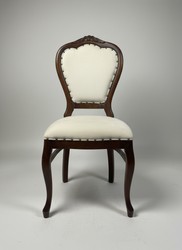 Casa Padrino Baroque Dining Chair Cream / Brown H. 102 cm - Handcrafted Chair with Studs - Showroom Piece Casa Padrino Baroque Dining Chair Cream / Brown H. 102 cm - Handcrafted Chair with Studs - Showroom Piece