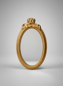 Casa Padrino Baroque Wall Mirror Oval Gold 40 x H. 80 cm - Mirror with Crown and Bow - Showroom Piece Casa Padrino Baroque Wall Mirror Oval Gold 40 x H. 80 cm - Mirror with Crown and Bow - Showroom Piece