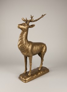 Casa Padrino Decorative Figure Stag Cast Iron Bronze-Coloured H. 30 cm - Decorative Animal Figure on Base Casa Padrino Decorative Figure Stag Cast Iron Bronze-Coloured H. 30 cm - Decorative Animal Figure on Base