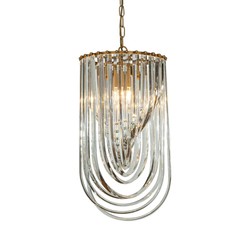 Casa Padrino Lampadario di Lusso Oro Ø 31 x H. 61 cm - Lampadario in Cristallo Stretto con Barre Curvate Casa Padrino Lampadario di Lusso Oro Ø 31 x H. 61 cm - Lampadario in Cristallo Stretto con Barre Curvate