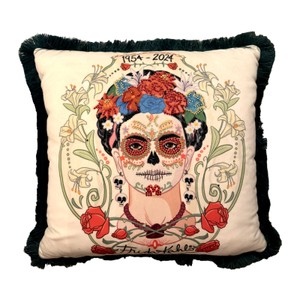 Casa Padrino Decorative Cushion Frida Kahlo Sugar Skull Cream / Teal - Pillow with Filling