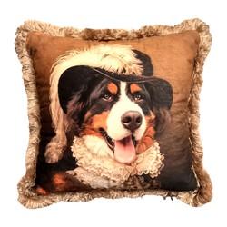 Casa Padrino Decorative Cushion Bernese Mountain Dog in Baroque Costume Cognac / Beige - Pillow with Filling Casa Padrino Decorative Cushion Bernese Mountain Dog in Baroque Costume Cognac / Beige - Pillow with Filling