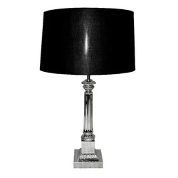 Casa Padrino Lampada da Tavolo di Lusso Argento / Nero 18 x 18 x H. 67 cm - Lampada da Tavolo a Colonna con Paralume