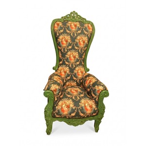 Casa Padrino Baroque Armchair Green / Multicolour - Ornate Armchair with Tapestry Upholstery