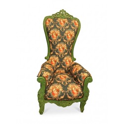 Casa Padrino Baroque Armchair Green / Multicolour - Ornate Armchair with Tapestry Upholstery