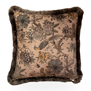 Casa Padrino Decorative Cushion Toile Birds and Blossom Dusky Pink / Grey - Pillow with Filling