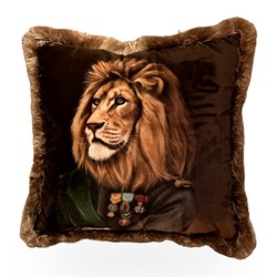 Casa Padrino Decorative Cushion Lion in Uniform Brown / Gold - Pillow with Filling Casa Padrino Decorative Cushion Lion in Uniform Brown / Gold - Pillow with Filling