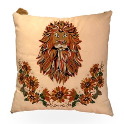 Casa Padrino Decorative Cushion Lion Head with Blossom Cream / Orange - Pillow with Filling Casa Padrino Decorative Cushion Lion Head with Blossom Cream / Orange - Pillow with Filling