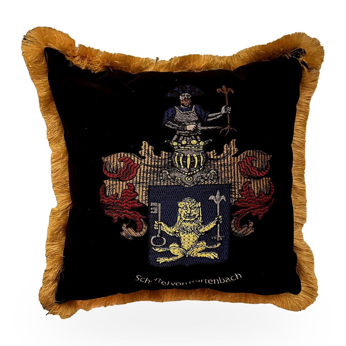 Casa Padrino Decorative Cushion Coat of Arms Schertel von Burtenbach Black / Gold - Pillow with Filling Casa Padrino Decorative Cushion Coat of Arms Schertel von Burtenbach Black / Gold - Pillow with Filling