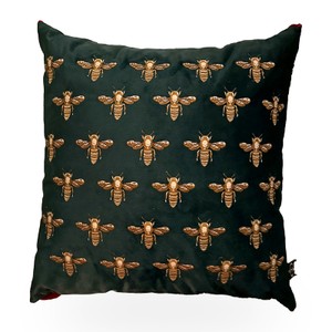 Casa Padrino Decorative Cushion Bees Dark Green / Gold - Pillow with Filling