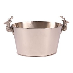 Casa Padrino Luxury Wine Cooler Silver 41 x 21 x H. 24 cm - Oval Cooler with Stag Head Handles Casa Padrino Luxury Wine Cooler Silver 41 x 21 x H. 24 cm - Oval Cooler with Stag Head Handles