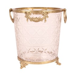 Casa Padrino Luxury Ice Bucket Crystal Glass / Gold Ø 23 x H. 25 cm - Cooler with Brass Mounts Casa Padrino Luxury Ice Bucket Crystal Glass / Gold Ø 23 x H. 25 cm - Cooler with Brass Mounts