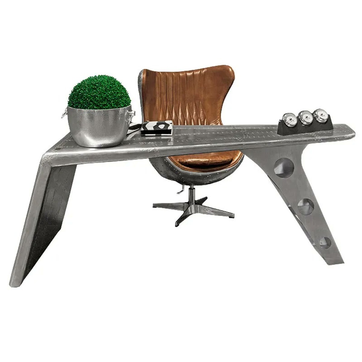 Casa Padrino Bureau de Luxe en Aluminium Argent 234 x 80 x H. 78 cm - Meuble de Bureau Aviateur Casa Padrino Bureau de Luxe en Aluminium Argent 234 x 80 x H. 78 cm - Meuble de Bureau Aviateur