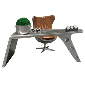 Casa Padrino Bureau de Luxe en Aluminium Argent 234 x 80 x H. 78 cm - Meuble de Bureau Aviateur