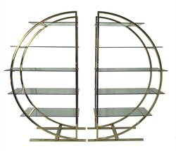 Casa Padrino Luxury Shelf Cabinet Set Gold 230 x 42 x H. 202 cm - 2 Semicircular Shelves with Glass Shelves