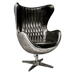 Casa Padrino Fauteuil Pivotant de Luxe en Cuir Véritable Noir / Argent 79 x 84 x H. 111 cm - Meuble Aviateur en Aluminium Casa Padrino Fauteuil Pivotant de Luxe en Cuir Véritable Noir / Argent 79 x 84 x H. 111 cm - Meuble Aviateur en Aluminium