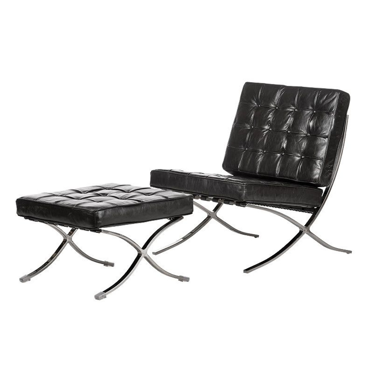 Casa Padrino Sillón Lounge de Lujo de Cuero Auténtico con Taburete Negro 81 x 89 x H. 76 cm - Muebles de Salón Casa Padrino Sillón Lounge de Lujo de Cuero Auténtico con Taburete Negro 81 x 89 x H. 76 cm - Muebles de Salón