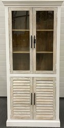 Casa Padrino Country Style Display Cabinet White / Natural 92 x 46 x H. 198 cm - Cabinet with 2 Glass Doors and 2 Louvre Doors Casa Padrino Country Style Display Cabinet White / Natural 92 x 46 x H. 198 cm - Cabinet with 2 Glass Doors and 2 Louvre Doors