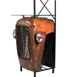 Casa Padrino Vintage Wine Rack Tractor Rust Brown / Red 55 x 50 x H. 180 cm - Home Bar with Bottle Rack and Glass Holder Casa Padrino Vintage Wine Rack Tractor Rust Brown / Red 55 x 50 x H. 180 cm - Home Bar with Bottle Rack and Glass Holder