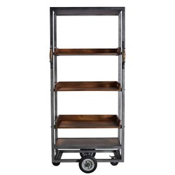 Casa Padrino Industrial Style Bookshelf Anthracite / Brown 80 x 40 x H. 180 cm - Mobile Shelf with 4 Solid Wood Boards Casa Padrino Industrial Style Bookshelf Anthracite / Brown 80 x 40 x H. 180 cm - Mobile Shelf with 4 Solid Wood Boards