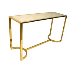 Casa Padrino Console de Luxe Or / Blanc 140 x 45 x H. 78 cm - Console avec Plateau en Marbre Reconstitué Casa Padrino Console de Luxe Or / Blanc 140 x 45 x H. 78 cm - Console avec Plateau en Marbre Reconstitué
