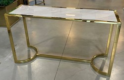 Casa Padrino Console de Luxe Or / Blanc 140 x 45 x H. 78 cm - Console avec Plateau en Marbre Reconstitué Casa Padrino Console de Luxe Or / Blanc 140 x 45 x H. 78 cm - Console avec Plateau en Marbre Reconstitué