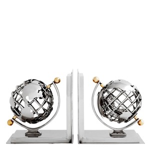 Casa Padrino Sujetalibros Globo Set de 2 Niquelado 12 x 18 x Al. 20 cm - Decoración de Metal Casa Padrino Sujetalibros Globo Set de 2 Niquelado 12 x 18 x Al. 20 cm - Decoración de Metal