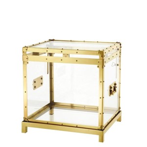 Casa Padrino Mesa auxiliar de lujo Flightcase Exposed Oro, Vidrio acrilico con marco de laton y soporte, 66 x 59 x 71 cm