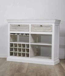 Landhausstil Weinschrank Weiß mit 15 Flaschenfächern und Gläserhalter 120 cm Landhausstil Weinschrank Weiß mit 15 Flaschenfächern und Gläserhalter 120 cm