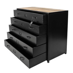 Casa Padrino Industrial Style Drawer Cabinet Black / Brown 100 x 45 x H. 80 cm - Metal Chest with 5 Drawers