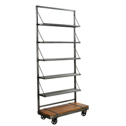 Casa Padrino Industrial Style Ladder Shelf Anthracite / Brown 100 x 45 x H. 230 cm - Mobile Shelf with 5 Metal Boards