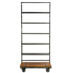 Casa Padrino Industrial Style Ladder Shelf Anthracite / Brown 100 x 45 x H. 230 cm - Mobile Shelf with 5 Metal Boards