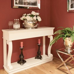 Casa Padrino Console de Luxe Blanc 140 x 45 x H. 100 cm - Haute Console à Pieds Galbés Casa Padrino Console de Luxe Blanc 140 x 45 x H. 100 cm - Haute Console à Pieds Galbés