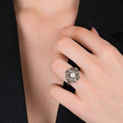 Casa Padrino Ring Blume Markasit aus Sterlingsilber mit Perle Casa Padrino Ring Blume Markasit aus Sterlingsilber mit Perle