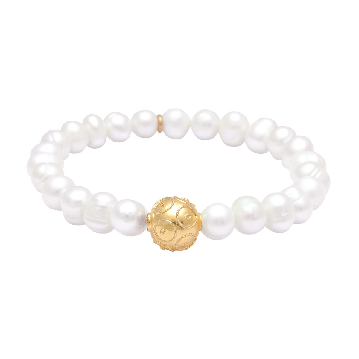 Casa Padrino Pulsera Conta de Viana de Plata bañada en oro con Perlas Casa Padrino Pulsera Conta de Viana de Plata bañada en oro con Perlas