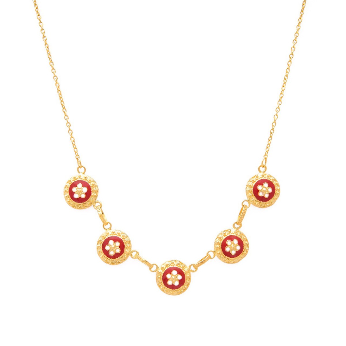 Casa Padrino Collar 5 Caramujos Rojos de Plata Bañada en Oro Casa Padrino Collar 5 Caramujos Rojos de Plata Bañada en Oro