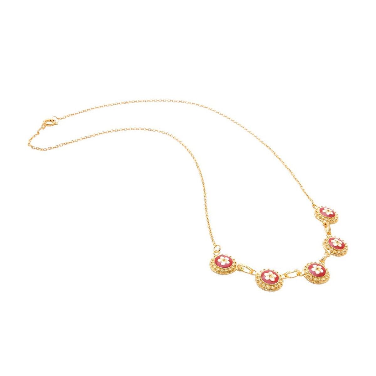 Casa Padrino Collar 5 Caramujos Rojos de Plata Bañada en Oro Casa Padrino Collar 5 Caramujos Rojos de Plata Bañada en Oro