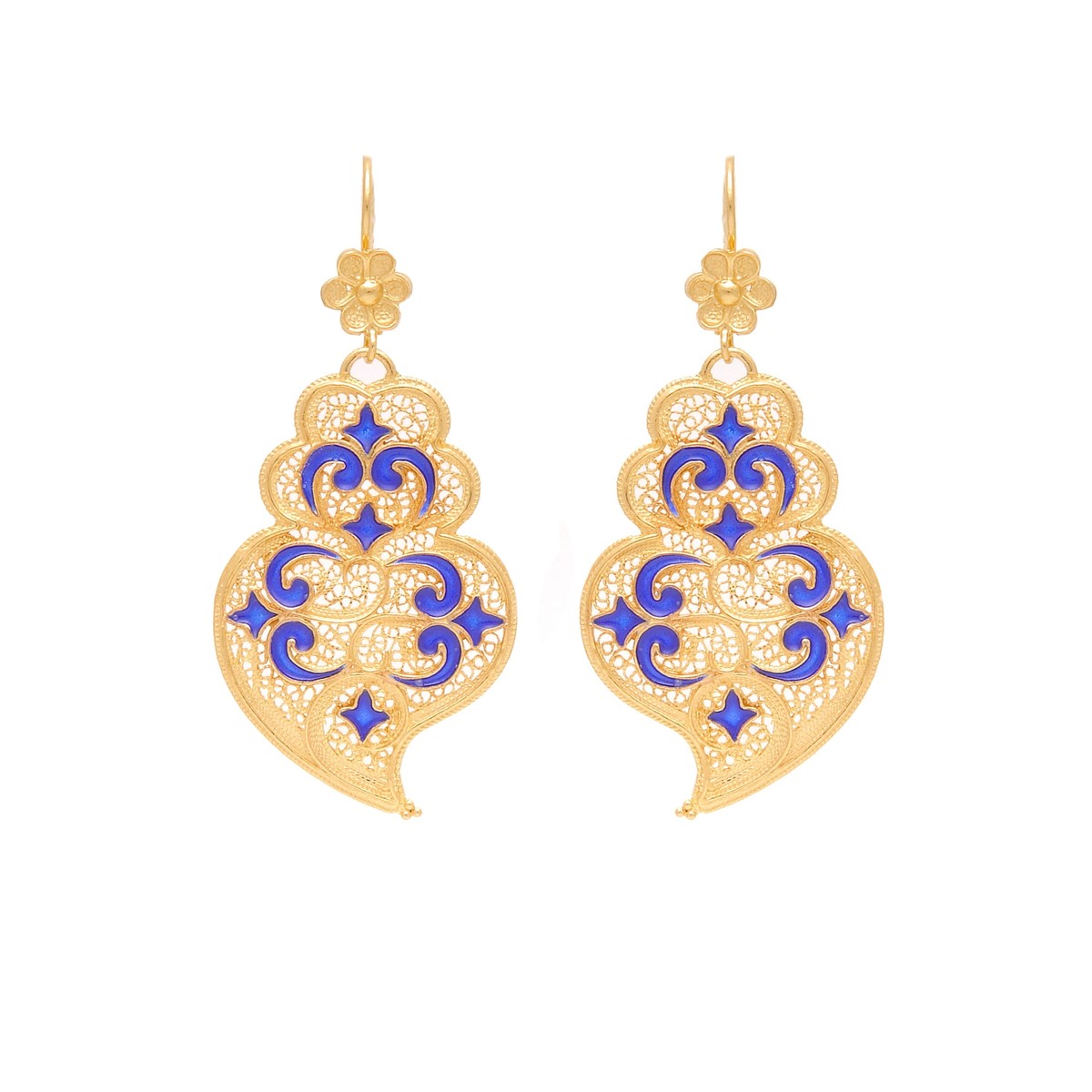Casa Padrino Pendientes Corazón de Viana Azulejo de Plata bañada en oro Casa Padrino Pendientes Corazón de Viana Azulejo de Plata bañada en oro