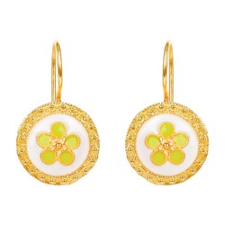 Casa Padrino Pendientes Caramujo Blanco y Verde de Plata Dorada