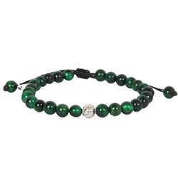 Casa Padrino Pulsera Conta de Plata y Ojo de Tigre Verde