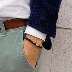 Casa Padrino Pulsera Conta de Plata y Ojo de Tigre Verde