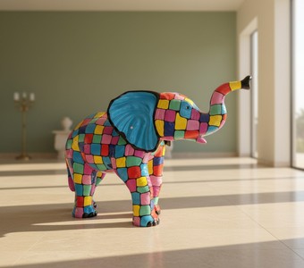 Casa Padrino Luxus Deko Skulptur Elefant Bunt H. 115 cm - Riesige Gartenskulptur - Lebensgroße Skulptur - XXL Deko Skulptur - XXL Deko Figur