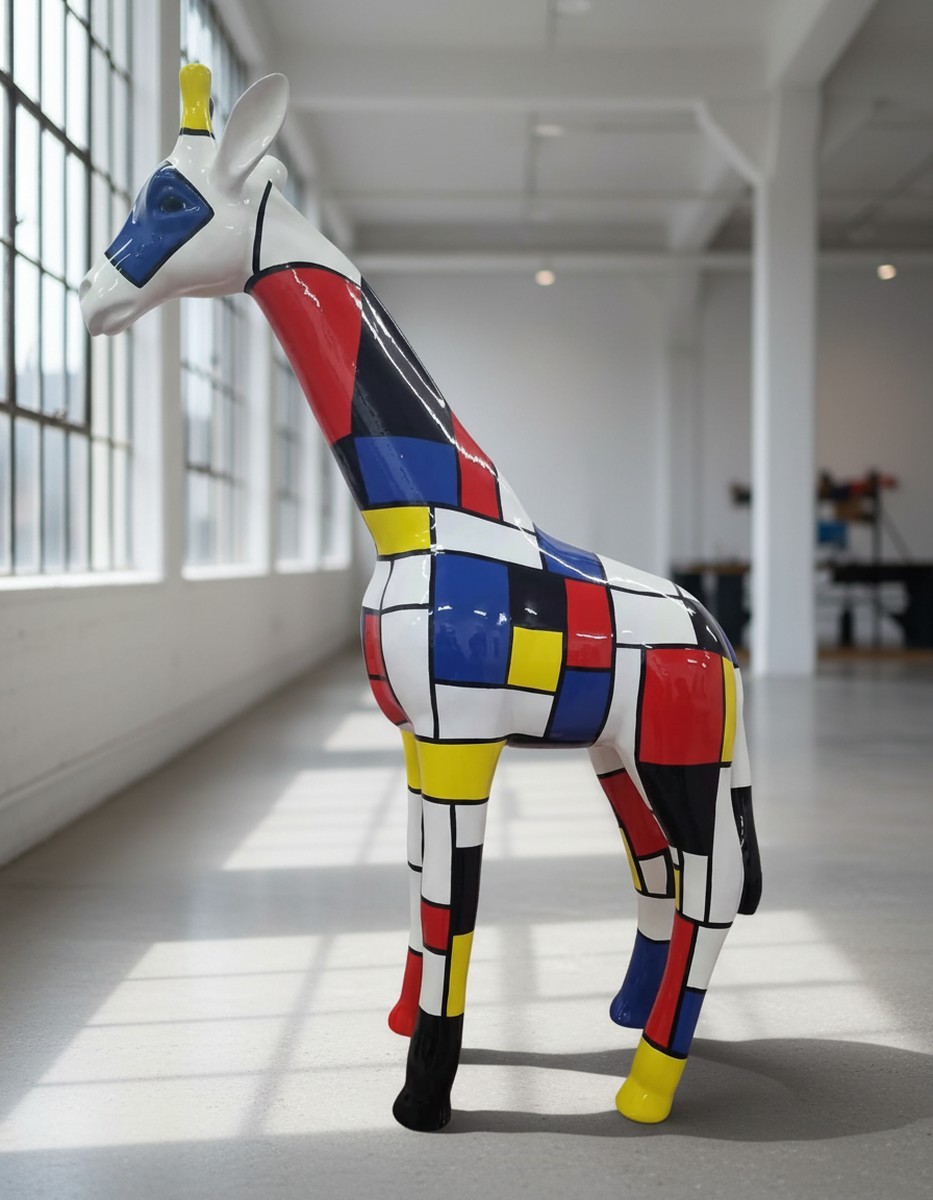 Casa Padrino luxury decorative sculpture Giraffe Mondrian H. 50 cm - Decorative sculpture - Decorative figure - Animal figure - Garden decoration Casa Padrino luxury decorative sculpture Giraffe Mondrian H. 50 cm - Decorative sculpture - Decorative figure - Animal figure - Garden decoration