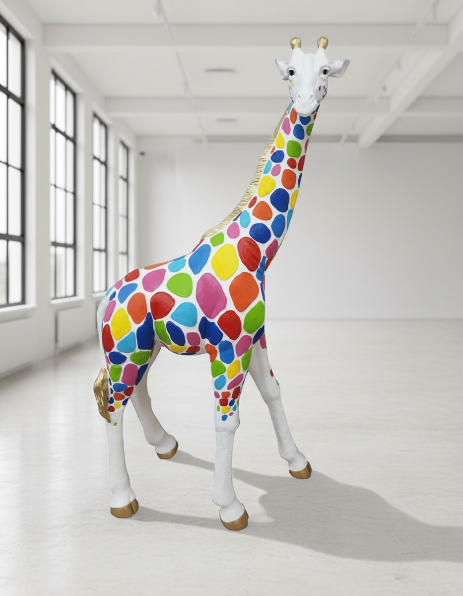 Casa Padrino Luxus Deko Skulptur Giraffe Designaufgaben Multicolor H. 77 cm - Deko Skulptur - Deko Figur - Tierfigur - Gartendeko Casa Padrino Luxus Deko Skulptur Giraffe Designaufgaben Multicolor H. 77 cm - Deko Skulptur - Deko Figur - Tierfigur - Gartendeko